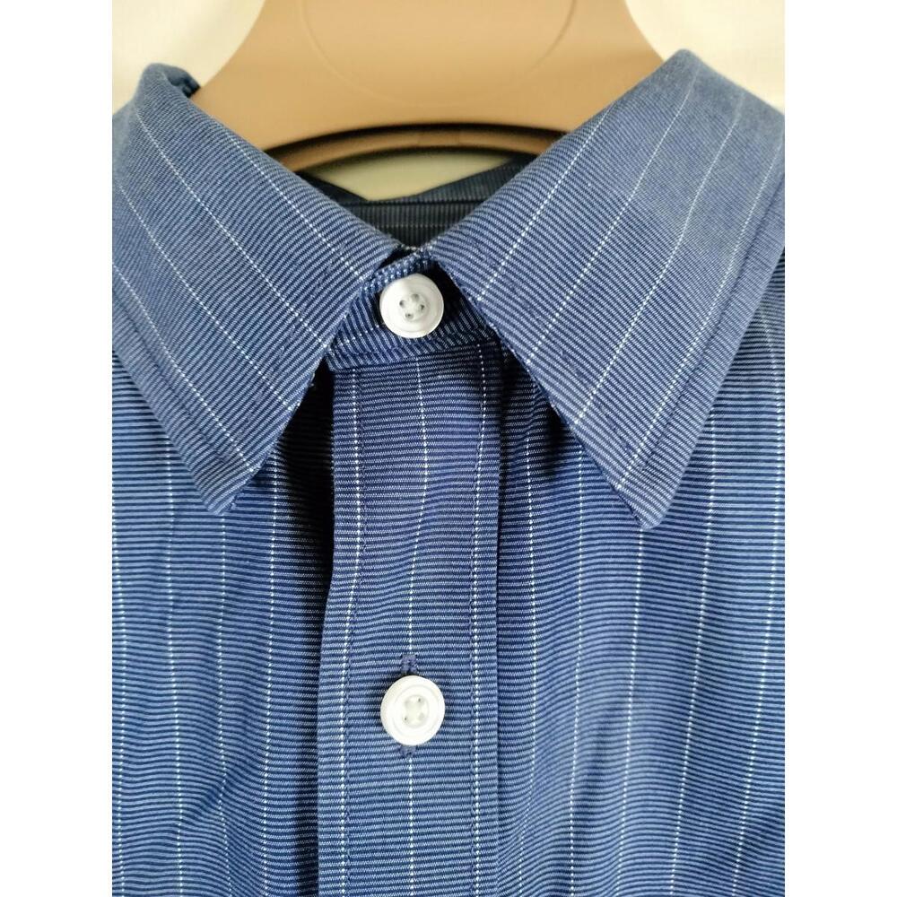 UNTUCKit Gifford WF Shirt Mens Large Slim Fit Blue Pinstripe Wrinkle-Free Cotton